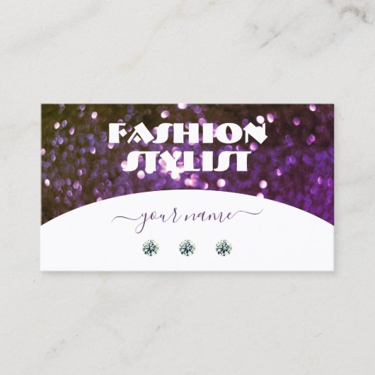 アイキャッチングホワイトパープルスパークルグリッターダイヤモンド 名刺 (正面)