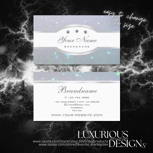 アイキャッチングホワイトライトベビーブルーパールグリッター スクエア名刺