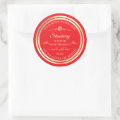 アイキャッチングレッド製品ラベル金ゴールドきらめく枠 ラウンドシール (バッグ)