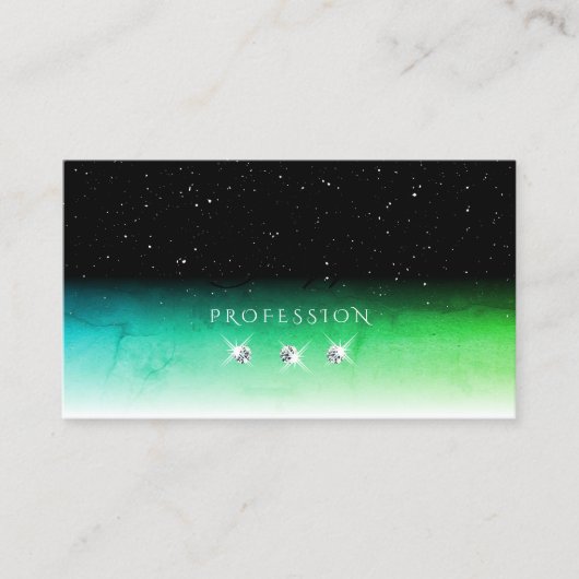 アイキャッチ白黒及びティール（緑がかった色）モノグラム宝石 名刺 (正面)