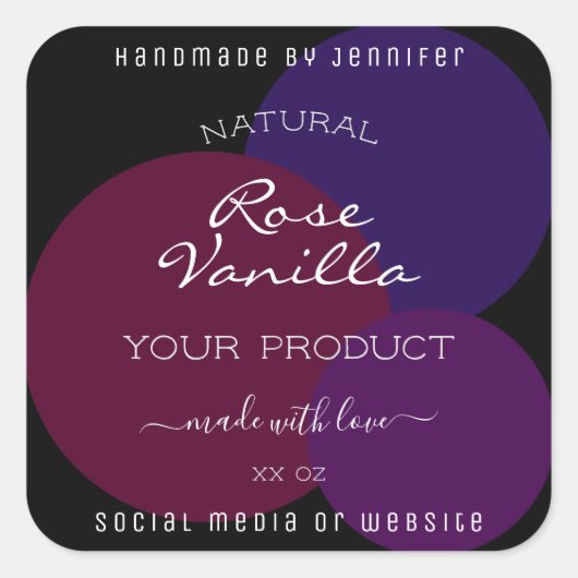 アイキャッチ製品ラベル紫の丸と黒 スクエアシール (正面)
