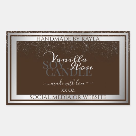 アイキャッチ製品ラベル(ダークブラウンとシルバー) 長方形シール (正面)