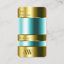 アイキャッチ金ゴールドおよびガラスティール（緑がかった色）流体3D文字 名刺