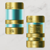 アイキャッチ金ゴールドおよびガラスティール（緑がかった色）流体3D文字 名刺 (正面/裏面)