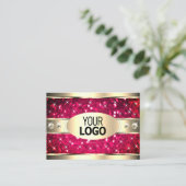 アイキャッチ金ゴールドピンクグリッターダイヤモンド追加ロゴ 名刺 (スタンド正面)