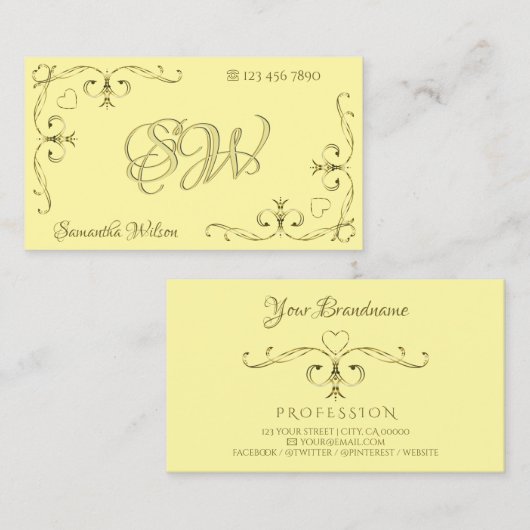 アイキャッチ金ゴールド華美コーナーイニシャルオンクリーム 名刺 (正面/裏面)