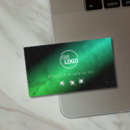 アイキャッチ黒いティール（緑がかった色）きらめく宝石とロゴ 名刺