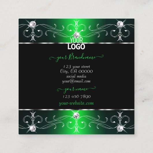 アイキャッチ黒い緑の華美オーナメントロゴの追加 スクエア名刺 (裏面)