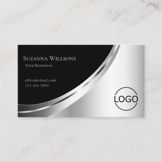 アイキャッチ黒とシルバーのグラムデコールとロゴ 名刺 (正面)