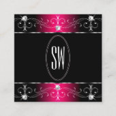 アイキャッチ黒ピンク華美オーナメントモノグラム スクエア名刺 (正面)