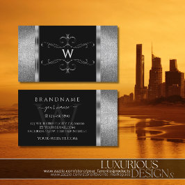 アイキャッチ黒銀グリッターモノグラム 名刺