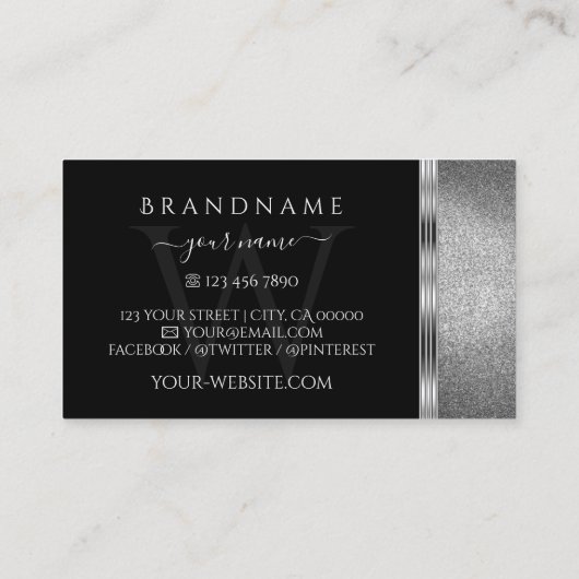 アイキャッチ黒銀グリッターモノグラム 名刺 (裏面)