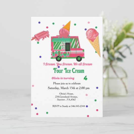 アイクリームアイスクリームガールアイスクリームバースデー 招待状 (スタンド正面)