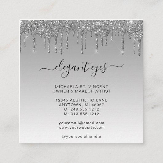 アイグリッター ドリップ メイクアップアーティスト シルバー ピンク スクエア名刺 (裏面)