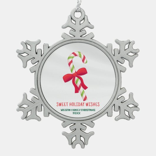 アイコお気に入りのンパーソナライズされた・クリスマスキャンディ スノーフレークピューターオーナメント (正面)