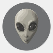 アイコニックグレイエイリアン顔 | SF UFO Extraterrestri ラウンドシール (正面)