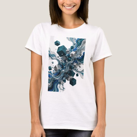 アイコニックシルバー抽象芸術デザイン Tシャツ (正面)