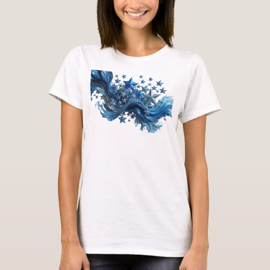 アイコニックブルーBLUE STARSスローガンTシャツ Tシャツ (正面)