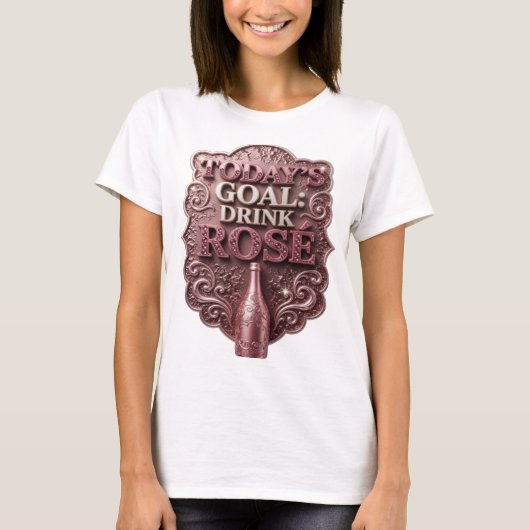 アイコニック ピンク TODAY'S GOAL DRINK ROSÉ プリント Tシャツ (正面)