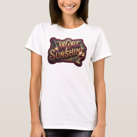 アイコニック ピンク WINE SUNSHINE 引用Tシャツ Tシャツ (正面)