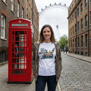 アイコニックLondon Landmarks UKマップ(ブリティッシュ・トラベル) Tシャツ