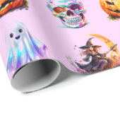 アイコフレンドリーンズグリッドハロウィーンピンクおもしろい休日 ラッピングペーパー (ロールコーナー)