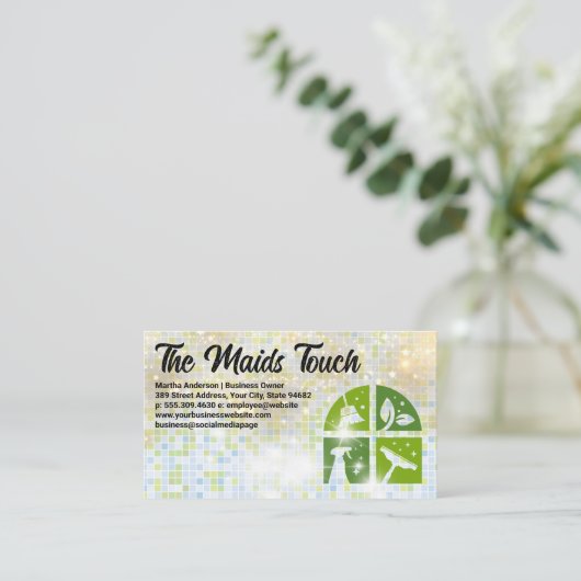 アイコンのクリーニング | タイルとキラキラ 名刺 (スタンド正面)