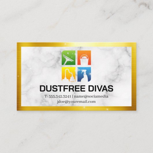 アイコンのクリーニング |大理石 |金ゴールド縁ど |スパークル 名刺 (正面)