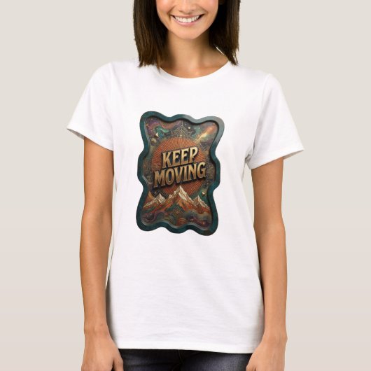 アイコンゴールドKEEP MOVINGステートメントTシャツ Tシャツ (正面)