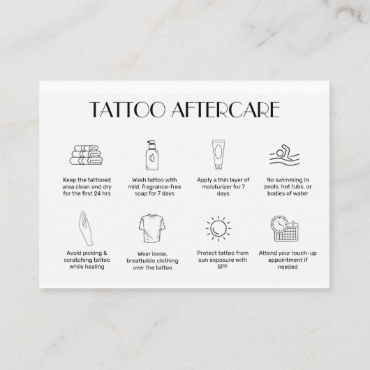 アイコン付き個人タトゥーアフターケアカードテンプレート 名刺 (裏面)