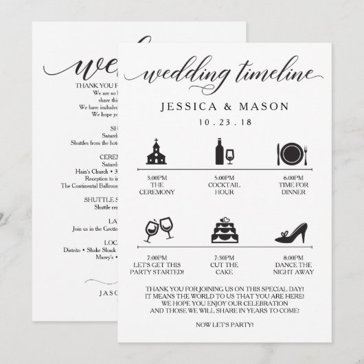 アイコン ウェディング アイテムとウェディング ウェルカム 招待状 (正面/裏面)