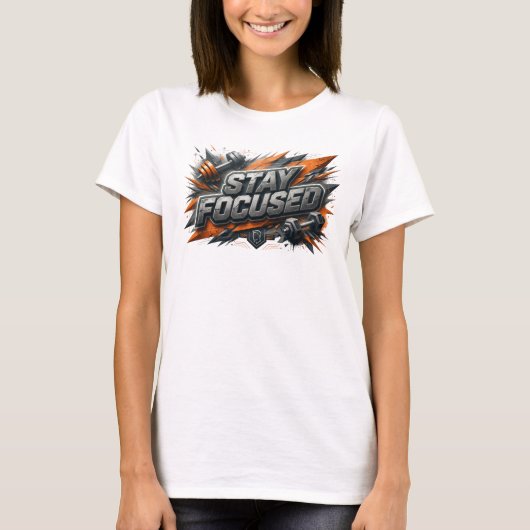 アイコン ピンク STAY FOCUSED 3D テキストアート Tシャツ (正面)