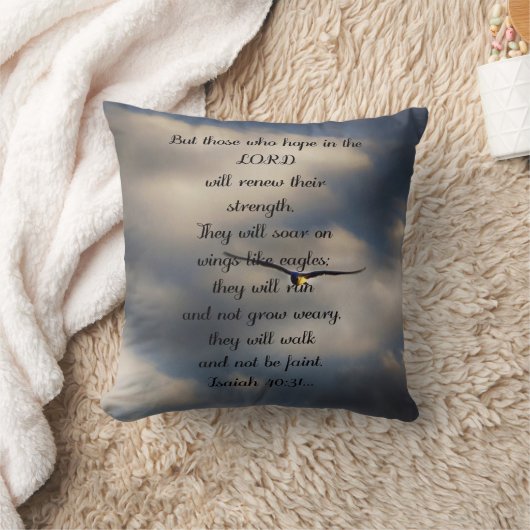アイザイアの40:31のカスタムなキリスト教の聖書の詩のギフト クッション (ブランケット)