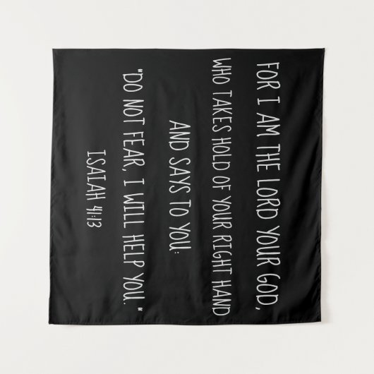 アイザイアの41:13の聖書の詩メッセージの黒 タペストリー (正面(横))