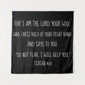 アイザイアの41:13の聖書の詩メッセージの黒 タペストリー (正面)