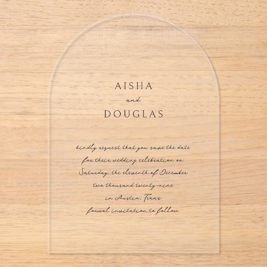 アイシャエレガントウェディングモダン日付を保存 アクリル招待状 (正面)