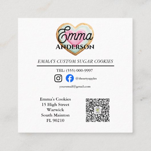 アイシュシュシュガークッキーのベーカリーのロゴ小規模企業 スクエア名刺 (裏面)