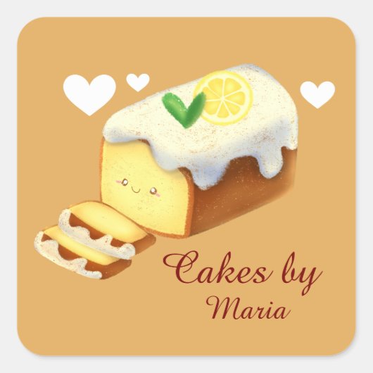 アイシングがかかったレモン風味のケーキ スクエアシール (正面)