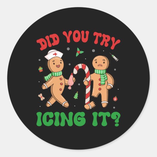 アイシングしてみたレトロChristmas Gingerbread N ラウンドシール (正面)