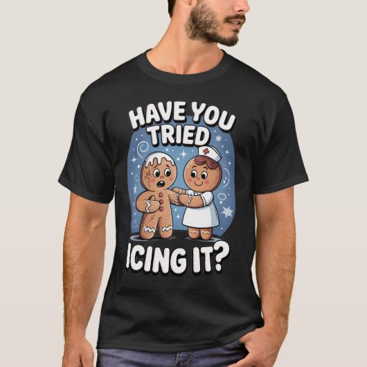 アイシングしてみた?冗談のような医療ユーモア Tシャツ (正面)