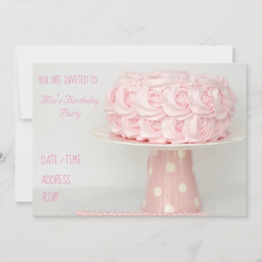 アイシングケーキピンクガールの誕生日パーティー 招待状 (正面)