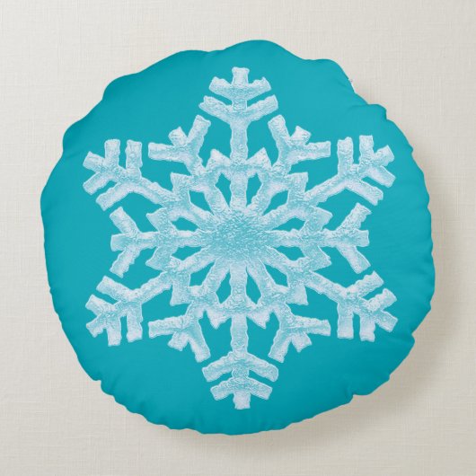 アイシーアクアティール（緑がかった色）凍っていスノーフレークウィンタークリスマス ラウンドクッション (裏面)