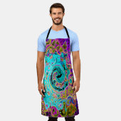 アイシーアクアブルーグルービー抽象芸術レトロ液スワール エプロン (着用した状態)