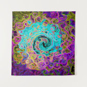 アイシーアクアブルーグルービー抽象芸術レトロ液スワール タペストリー (正面(横))