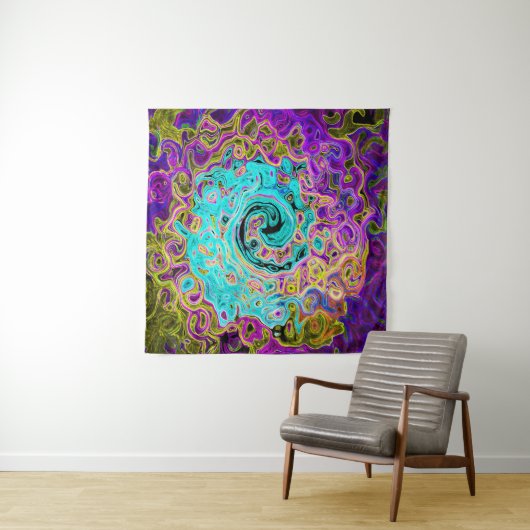 アイシーアクアブルーグルービー抽象芸術レトロ液スワール タペストリー (インサイチュ)