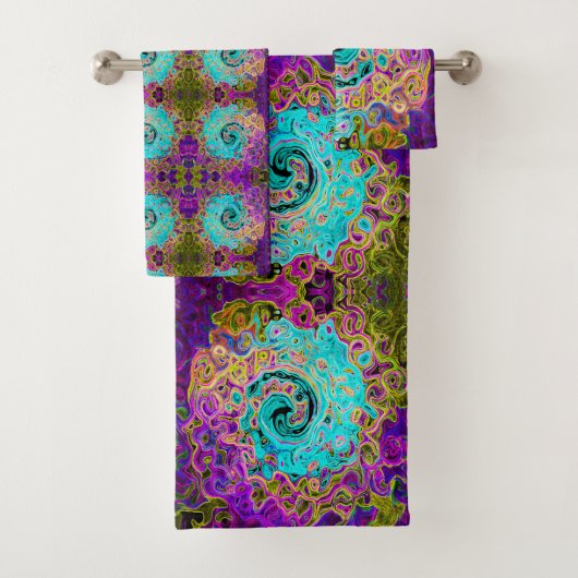 アイシーアクアブルーグルービー抽象芸術レトロ液スワール バスタオルセット (インサイチュ)