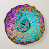 アイシーアクアブルーグルービー抽象芸術レトロ液スワール ラウンドクッション (裏面)