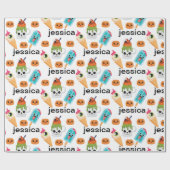 アイスおもしろいクリームとカボチャのパターンのパーソナライズ ラッピングペーパー (フラット)