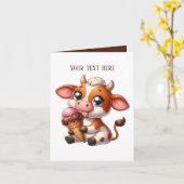 アイスおもしろいクリーム牛愛好家カスタマイズ可能 カード (黄色い花)