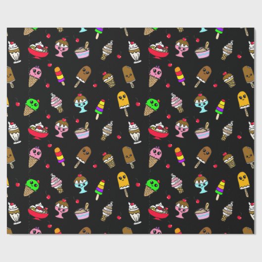 アイスお洒落クリームとさくらんぼ誕生日 ラッピングペーパー (フラット)